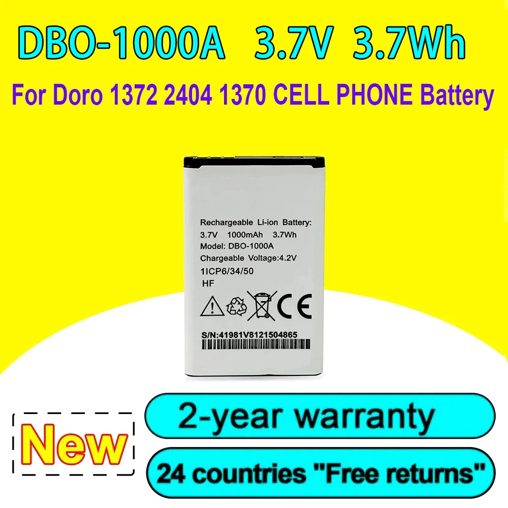 

New DBO-1000A Battery For DORO 1372 2404 1370 Series 3.7V 37Wh 1000mAh High Quality 2 Year Warranty