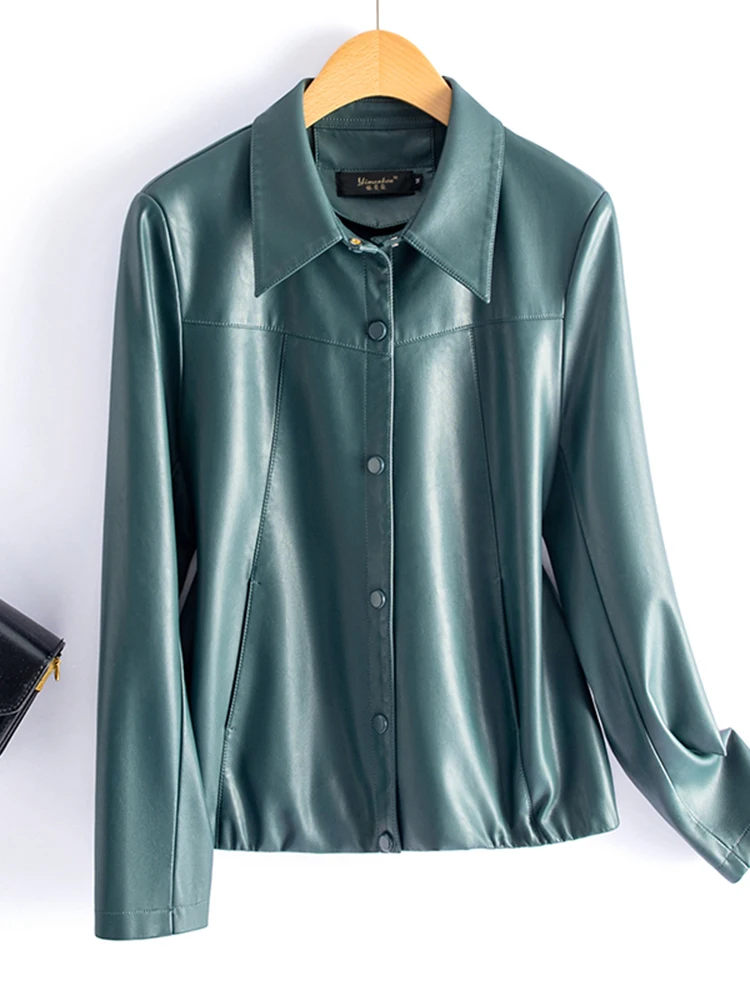 Giacca in Vera Pelle da Donna Primavera/Autunno, Slim Fit, in Pelle di Pecora, Stile Biker, Versatile per il Pendolarismo, Antivento, per 30-34 Anni