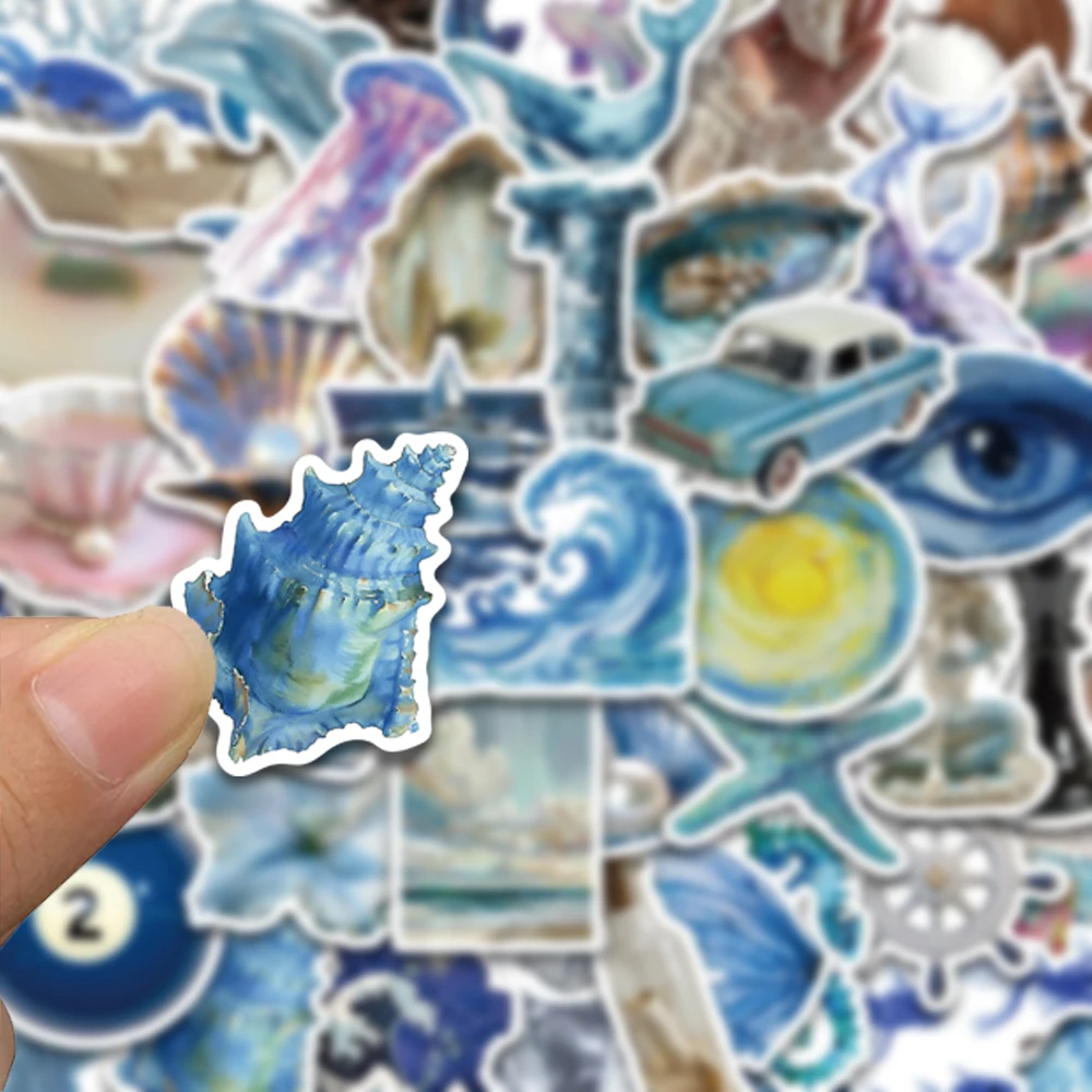 50pcs silver-blue marine ins-style stickers, decorate mobile phones, storage boxes, tablet cases, waterproof stickers