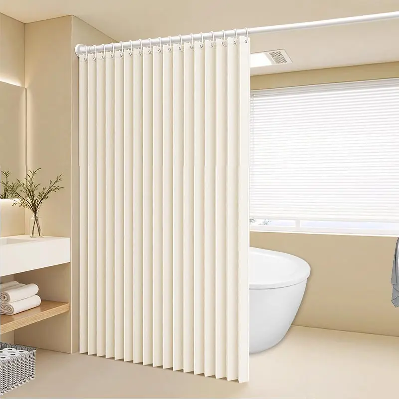 No Drill Semi Transparent Shower Curtain Privacy Guard with Hooks for Shared Apartment Bathroom Easy Install Quick Dry Mildew Re