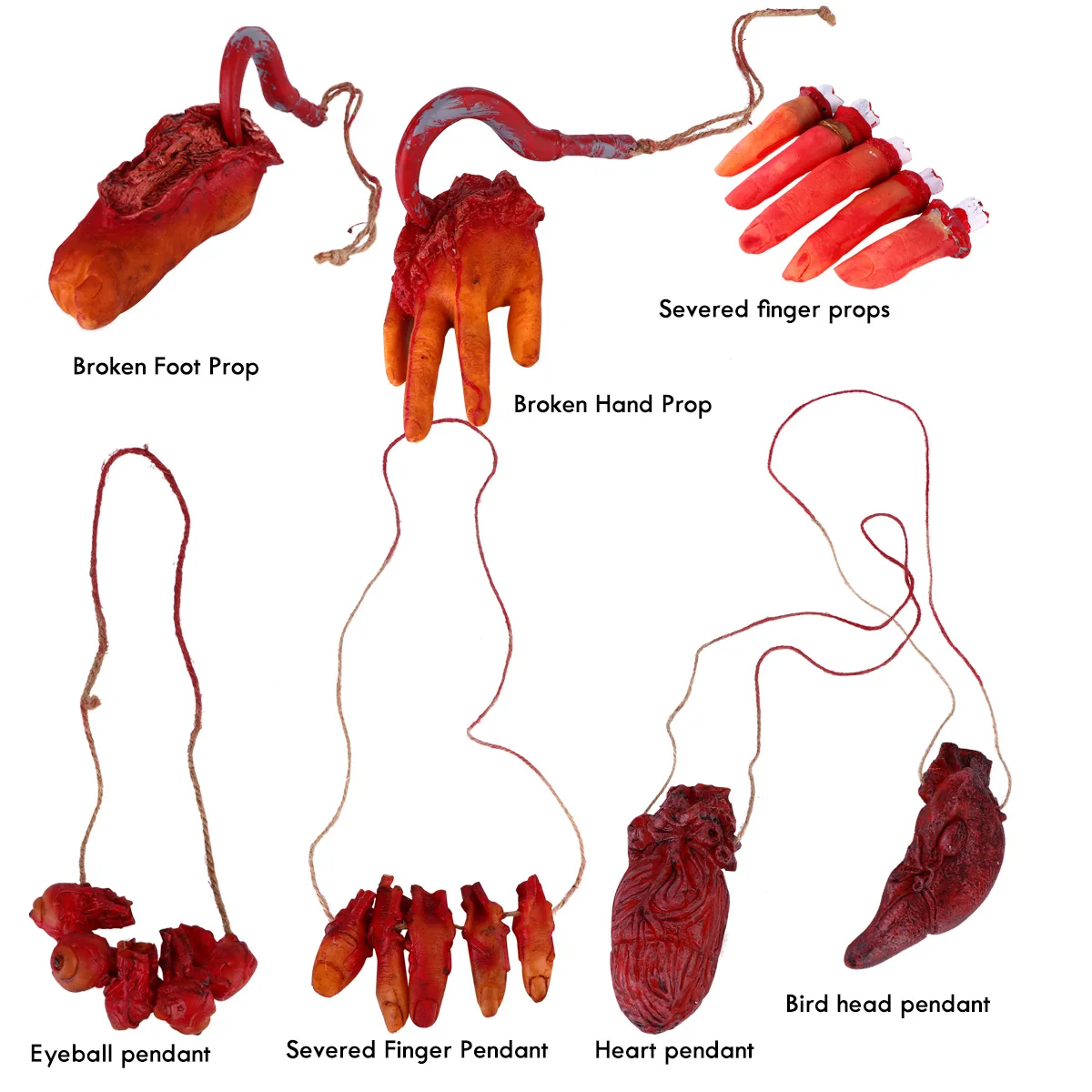 7 Pcs Broken Hands Feet Hanging Chain Prop Scary Vintage Halloween Decor Bloody