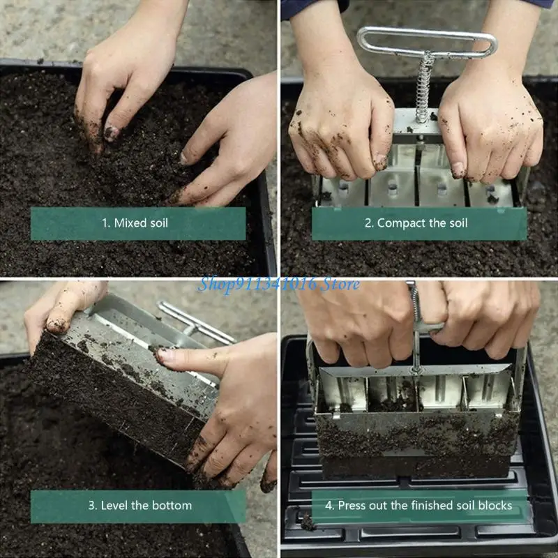  Reusable Soil Block Maker Tool Generates 4 Preformes Seedling Cubes Durable Gardening Equipment Steel