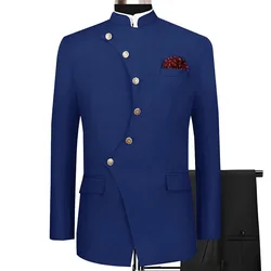 Indian Style Men's Suit Design Wedding Tuxedo 2 Piece Set Single Breasted Blazer Formal Groom Jacket Pants Elegant Male