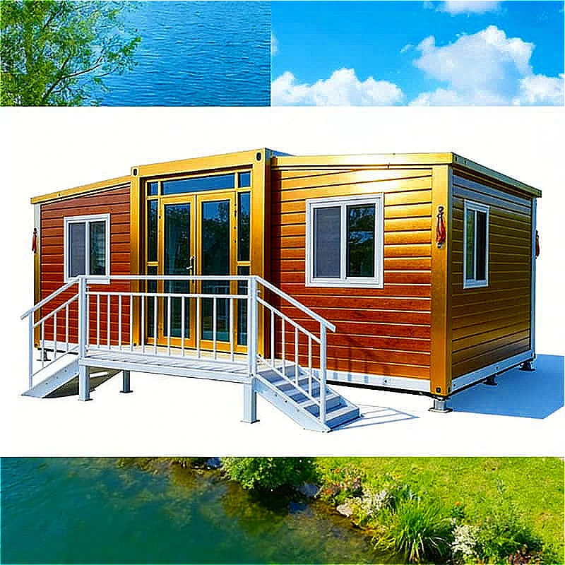 Luxury 40ft Double Wing Extension Room Prefab Folding Container Homes Two Bedrooms One Bathroom Steel Expandable Prefab Houses