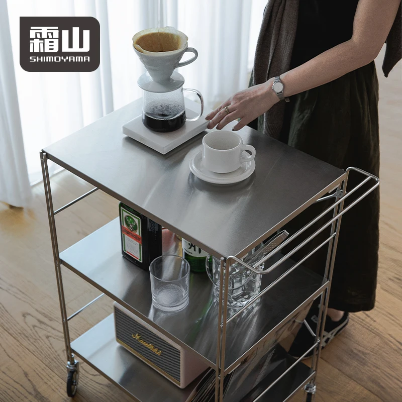 SHIMOYAMA Modern 201 Stainless Steel 3-Layer Folding Kitchen Trolley Organizer Serving & Storage Cart for Food & Bathroom Use