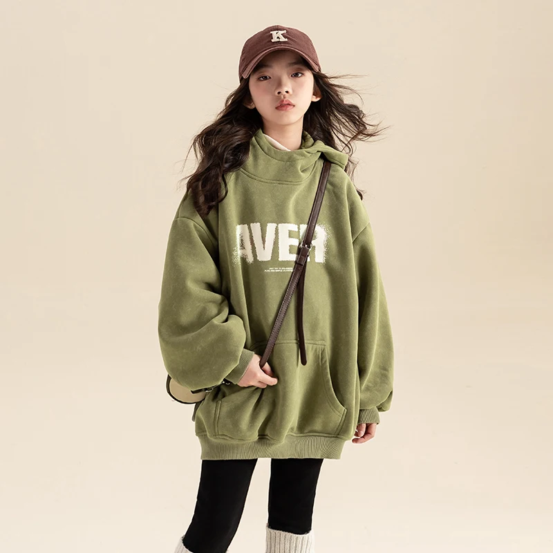 

Girls' Fleece Hooded Sweatshirt Large Kids' Autumn/Winter Loose Casual Winterwear New Upgraded