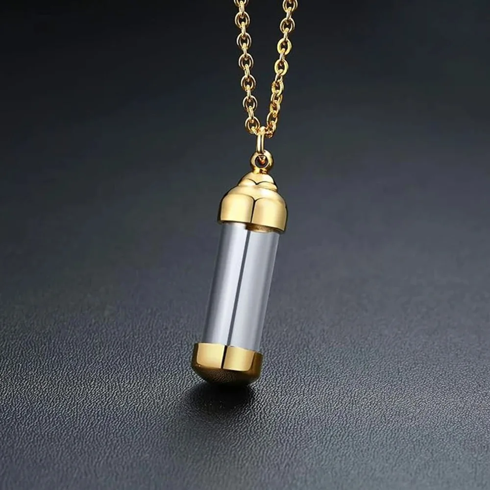 Leak-proof Transparent Capsule Pendant Necklace Stainless Steel with Leak-proof Screw Cap Souvenir Keepsake Pet