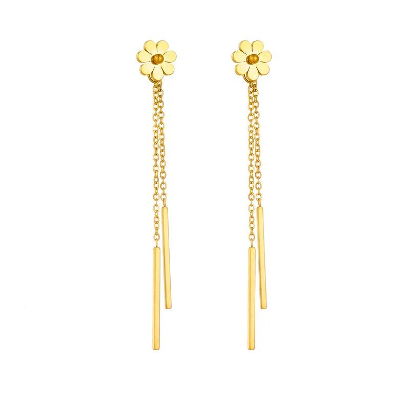 Brincos elegantes de aço de titânio com pequena margarida, banhados a ouro 18K, joias à prova d'água de baixa alergia, adequados para mulheres e meninas, presente