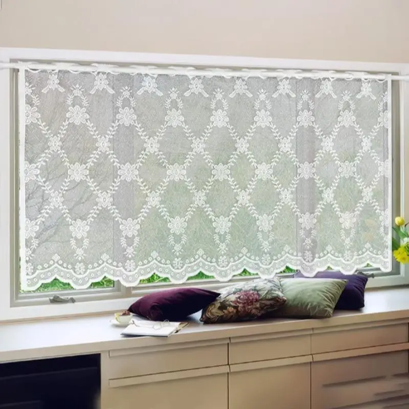 1pc Nordic Style Lace Curtain Short Window Treatment for Kitchen And Living Room Decor Home Decorative