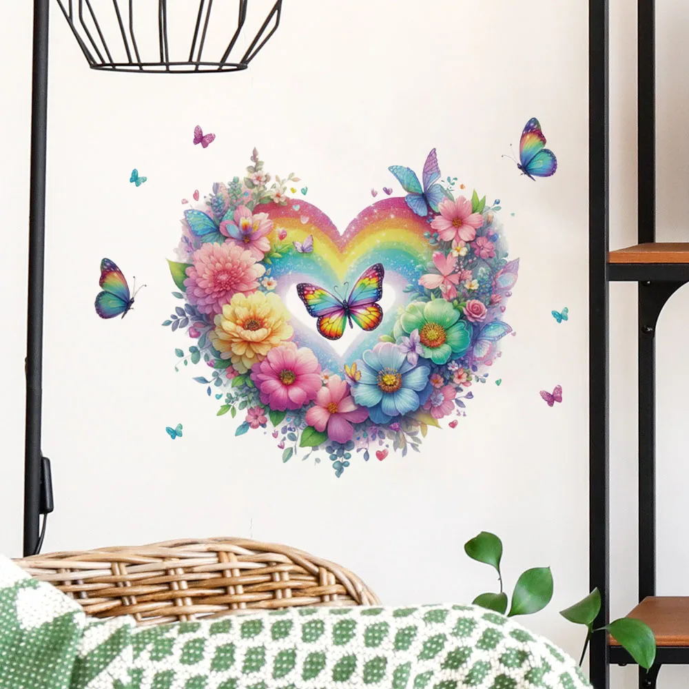 Liebe Regenbogen Schmetterling Blumen Niedliche Märchen Stil Aufkleber PVC Abnehmbare Dekoration Verschönern Zimmer Baby Zimmer Wand Aufkleber