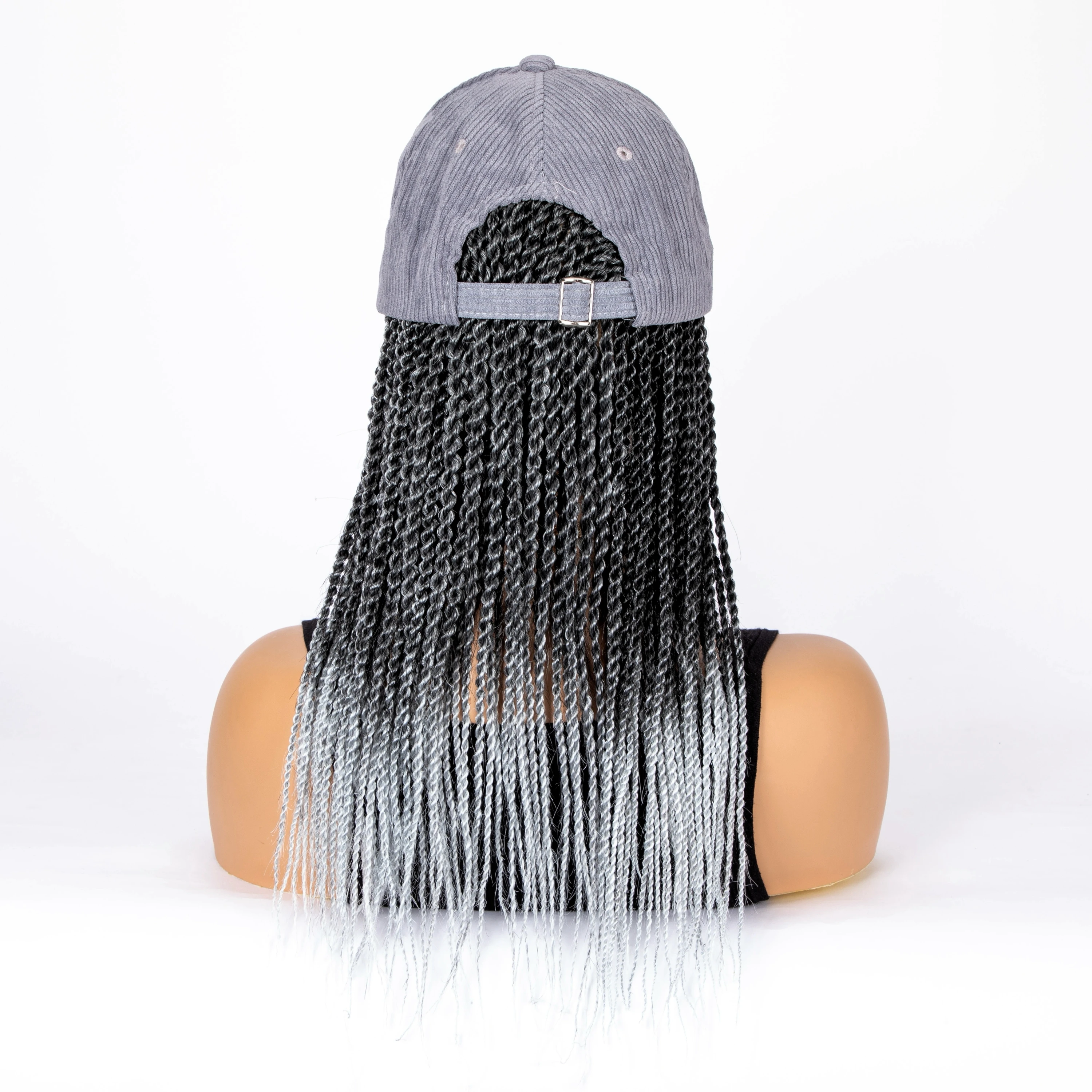 Cuz Of Hair-Extensions de Cheveux avec Casquette de Baseball pour Femme Noire, Tresses Sénégalaises, Noir, Argent, Gris, 14 Pouces