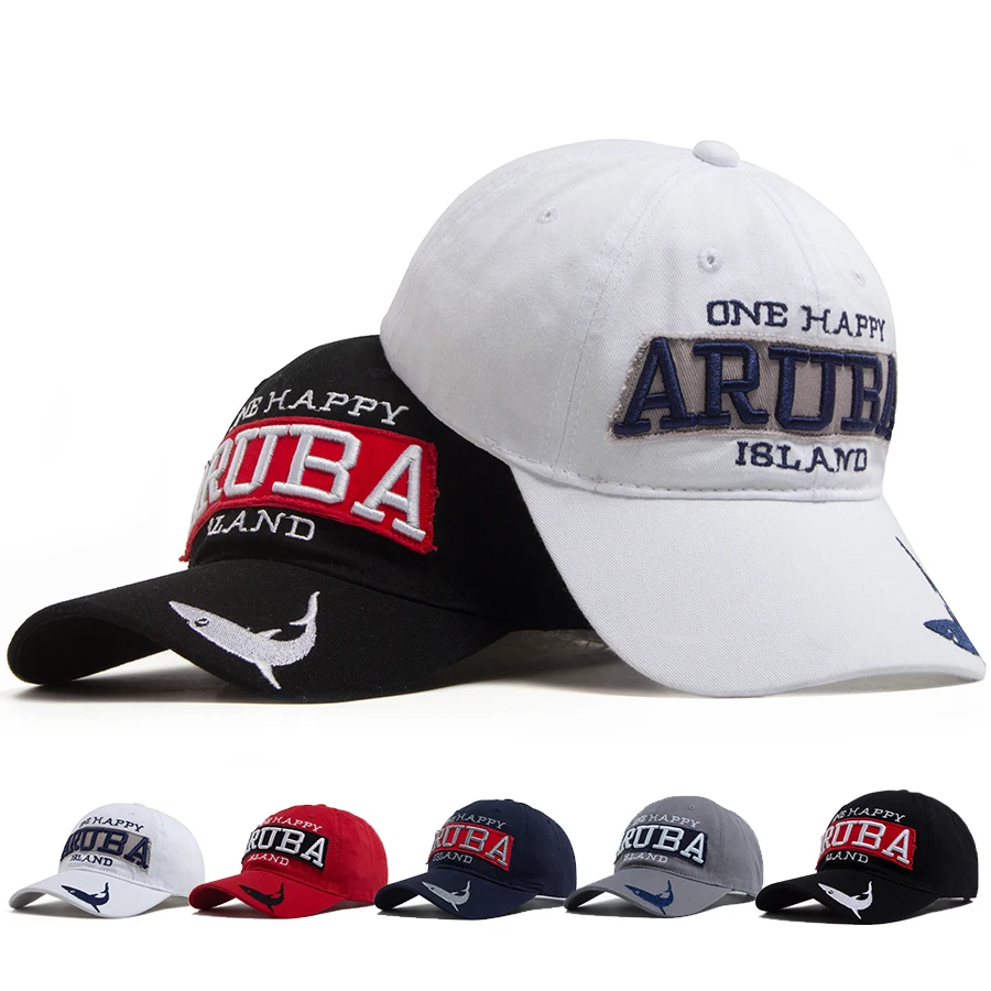 New Fashion ARUBA Letter Shark Embroidery Baseball Cap With Men Women Casual Sun Hat Cotton Soft Top Snapback Sports Visor Cap