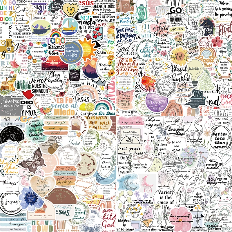 A Variety of 50-piece Bible-themed Sticker Sets Featuring Unique Designs, Perfect for Cell Phones, Laptops, and Water Bottles