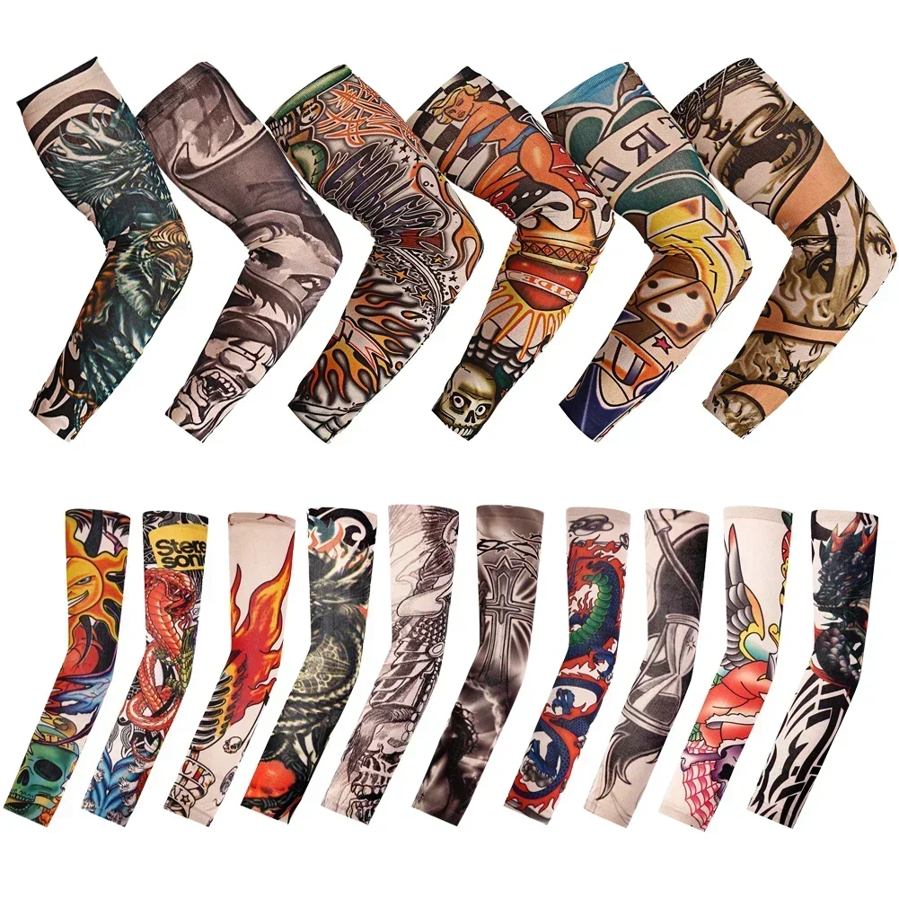 Men Women Summer UV Protection Cooling Arm Sleeves Flower Tattoo Arm Sleeves Seamless UV Protection Arm Sleeves Outdoor Sports