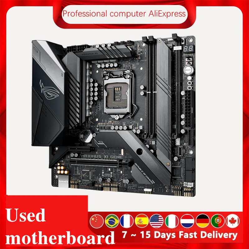 For Asus MAXIMUS XI GENE Original Used Desktop Intel Z390 Z390M DDR4 Motherboard LGA 1151  i7/i5/i3 USB3.0 SATA3