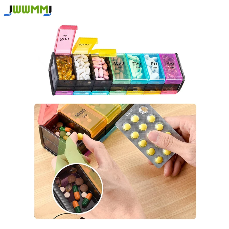 

1pcs Large Weekly Pill Organizer 7 Day Easy Fill Double Compartment Daily Medicine Box Case for Easy Medication Management