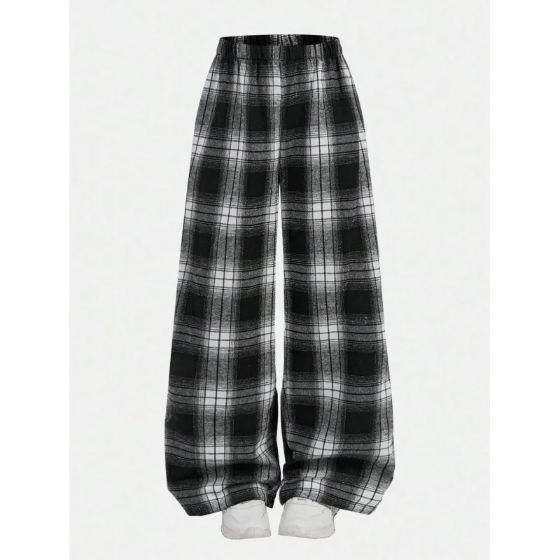 

Neutral Plaid Wide Leg Pants Striped Trousers Casual Fashion Women's Spring Season High Waist Other Material 100%