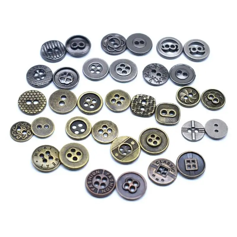 10pcs/lot Vintage Bronze Buttons Sewing Round Metal Buttons 4 Holes for Jacket Sweater Overcoat Garment DIY Accessories