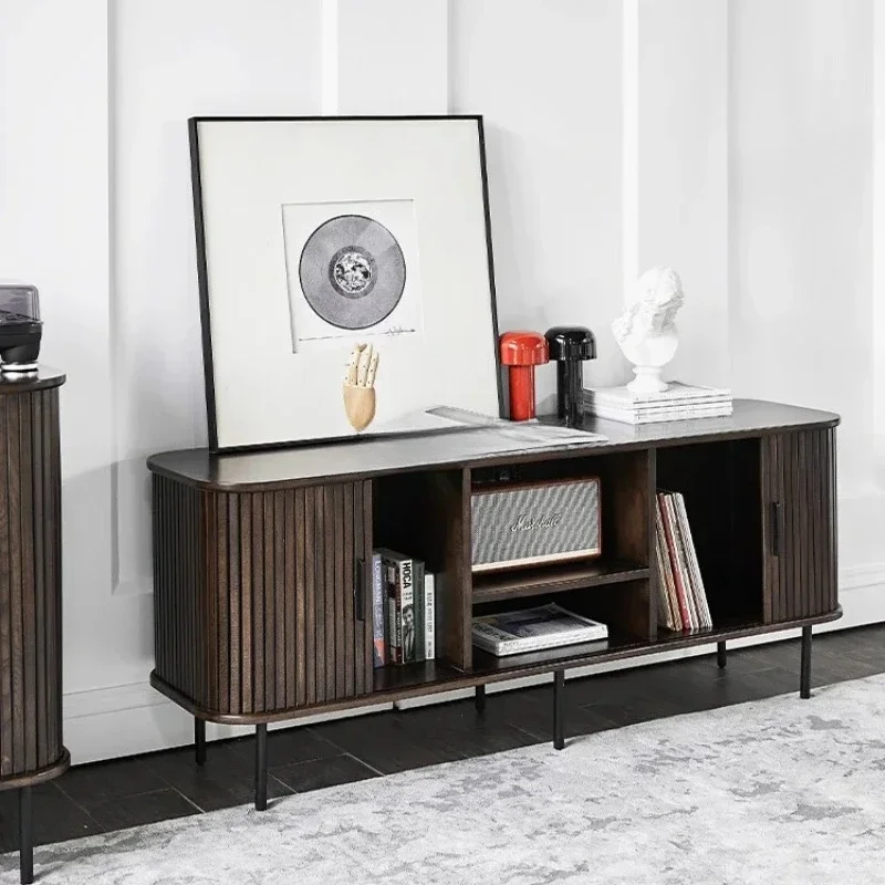 JJSolid Wood Rolling Shutter Door TV Cabinet Small Apartment Nordic Storage Storage Floor Cabinet