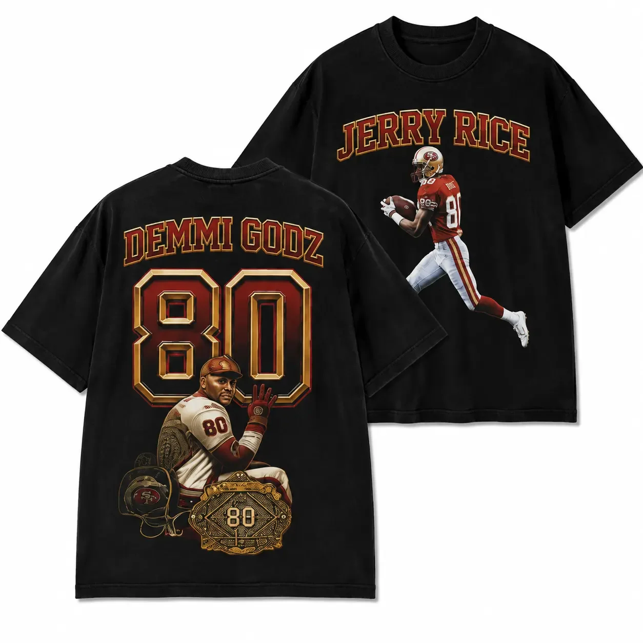 Football Vintage Double Sided Printed Tee, Black Washed Front Back Casual Short Sleeve T-Shirt, Gift For Football Fans