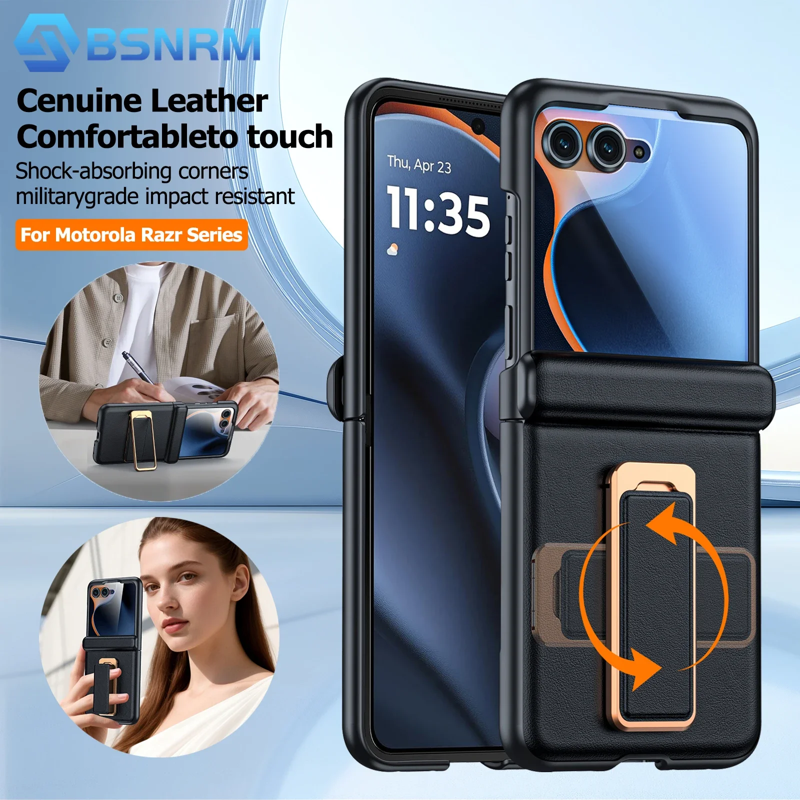 

Чехол для Motorola Razr 50 2024/60 2025, встроенная защитная пленка для экрана, защита шарниров, ремешок на руку, тонкий кожаный противоударный чехол для телефона