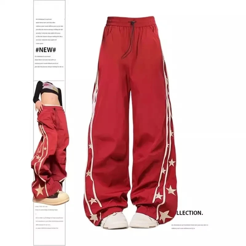 

Women's Baggy Wine Red Sweatpants Harajuku Streetwear Fashion Y2k High Waist Oversize Jogger Pants Vintage Wide Trousers Clothe