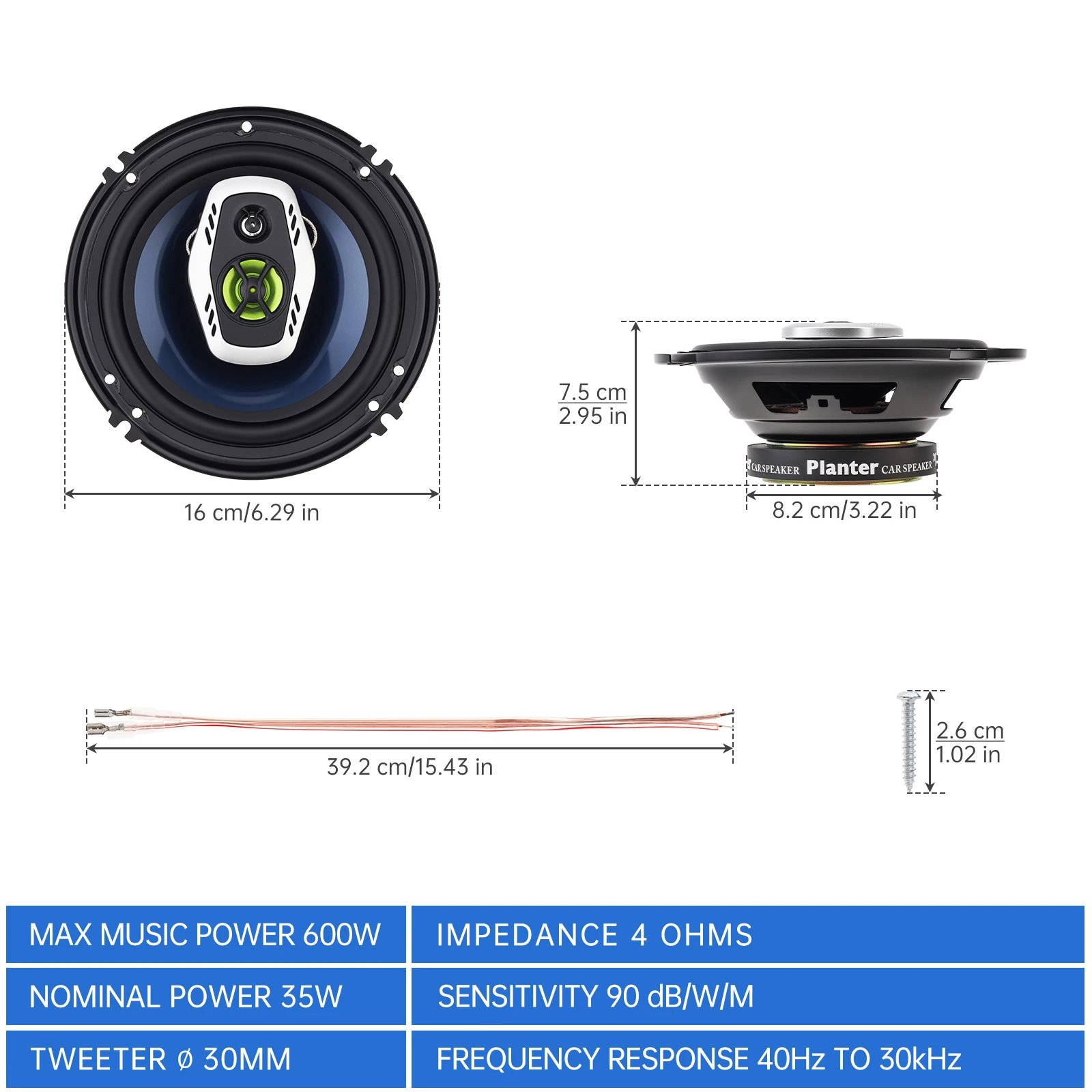 2pcs 6.5 Inch 600W 16cm 2 Way Universal Car Coaxial Hifi Speakers Auto Audio Music Stereo Speaker Non-destructive Installati