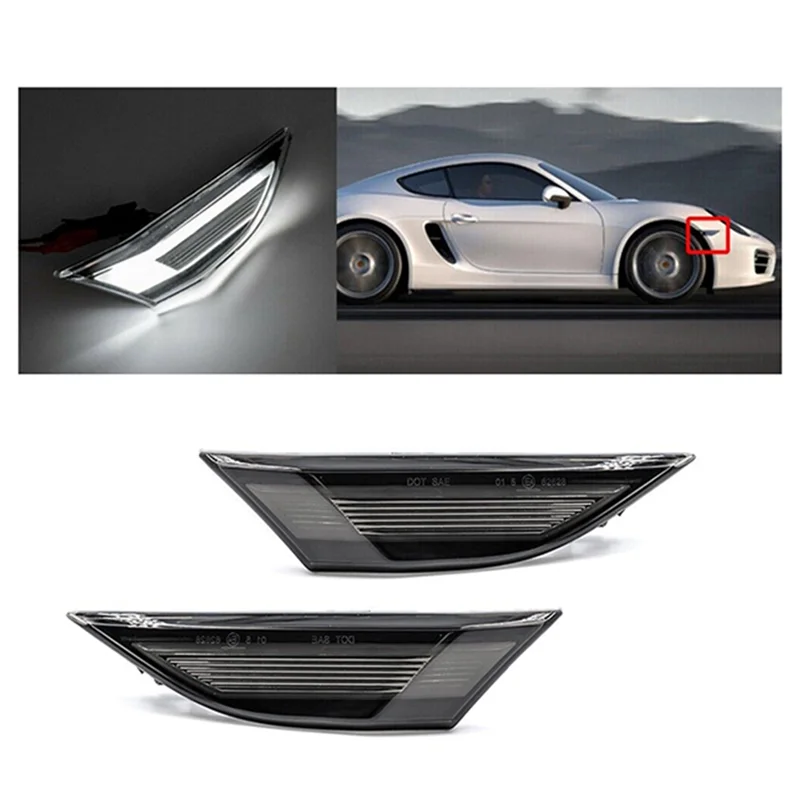 

A72Q-1Pair Front Bumper Side Marker Lights For Porsche 991 981 718 Boxster Cayman Turbo 2012+ 99163125505, 99163125605