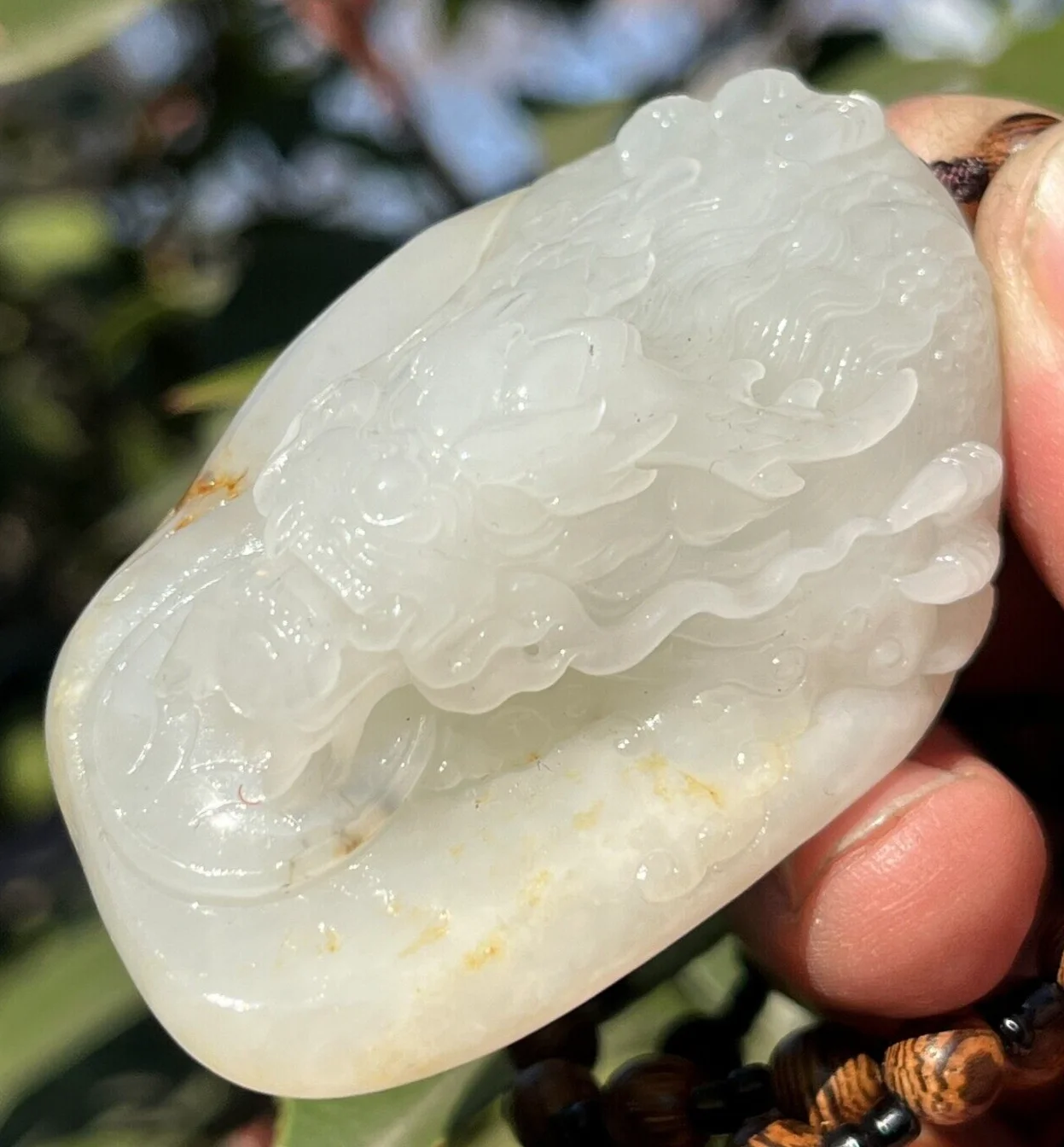 CERTIFIED 80.9g 100% NATURAL HOTAN WHITE RIVER JADE HAND CARVED DRAGON PENDANT