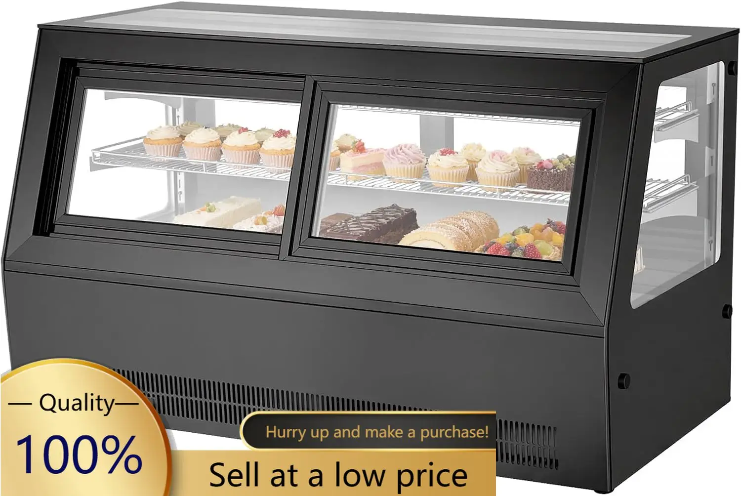 Refrigerated Display Case, 7.1 Cu.Ft./190L Countertop Pastry Display Case, 2-Tier Commercial Cake Refrigerator with LED Lighting