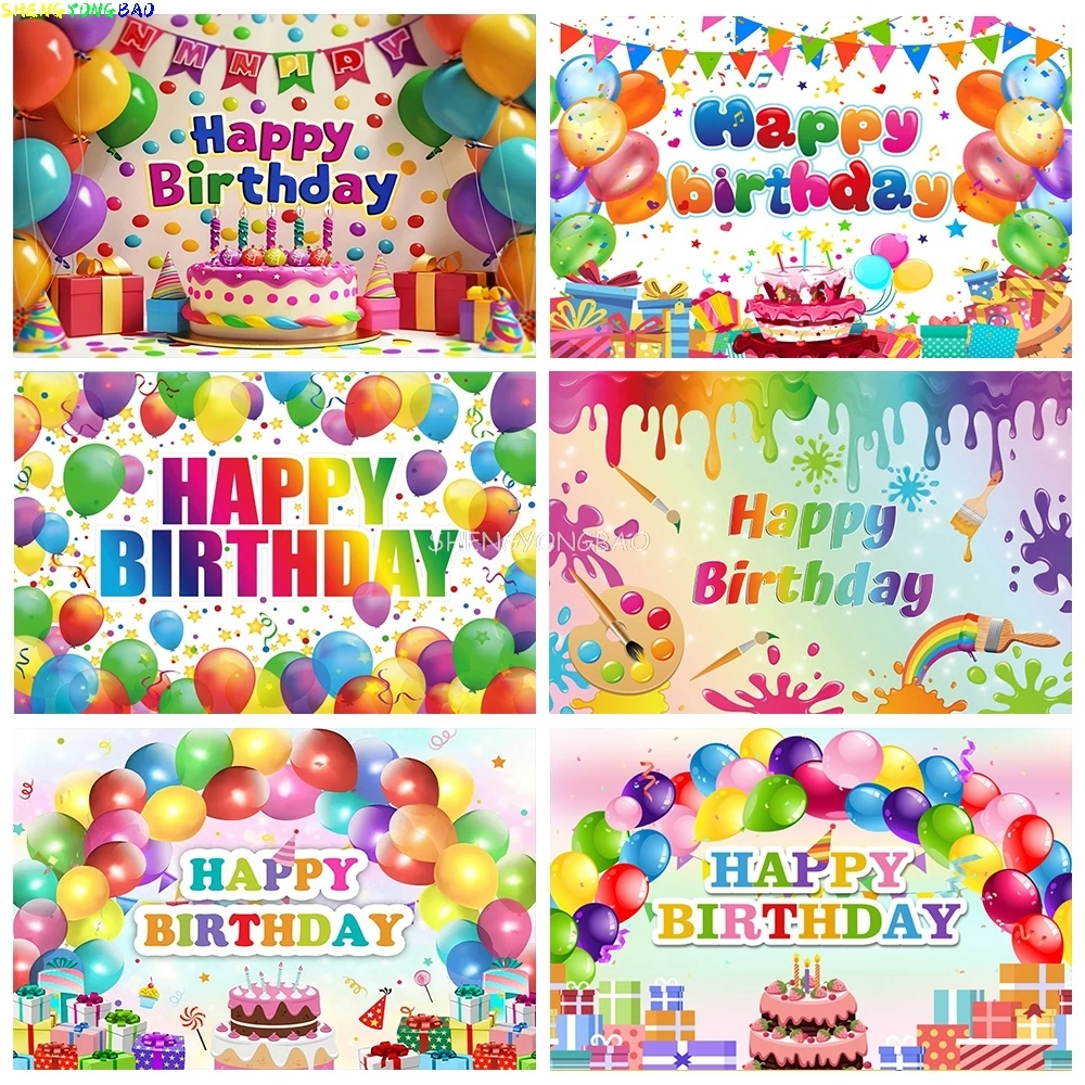 

Happy Birthday Cake Colorful Balloons Photography Backdrops Girls Boys Baby Birthday Party Decor Photo Studio Background TD-01