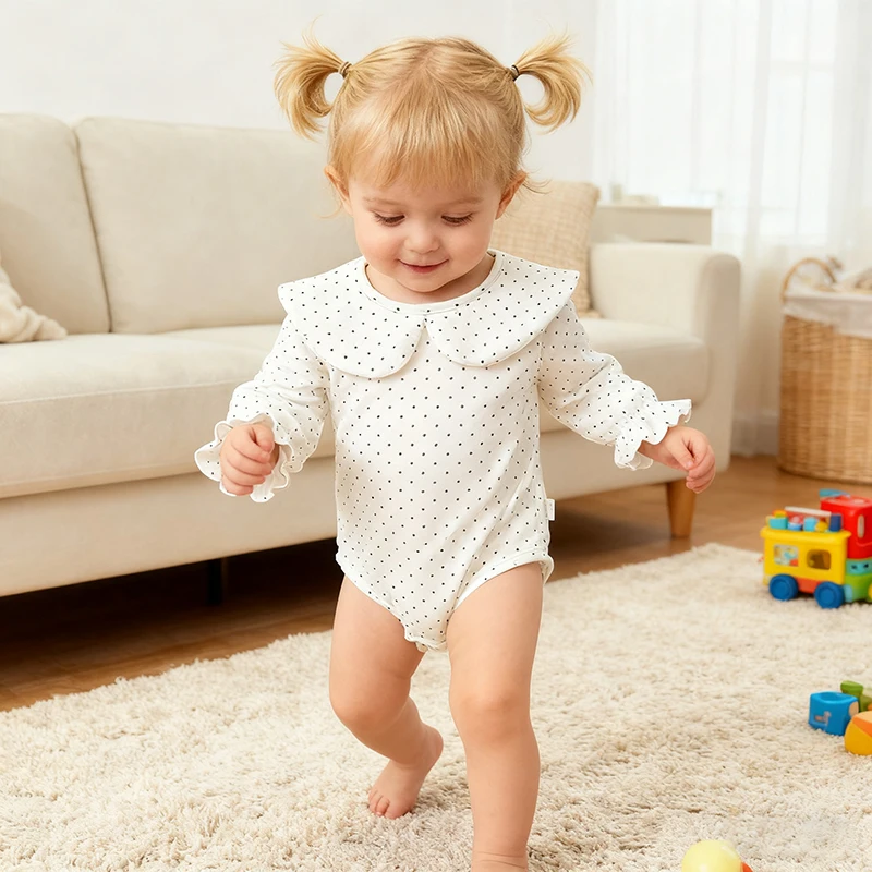 Autumn 0-24M Baby Girl Clothing Toddler Baby Boys Girl Romper White Infant Baby Girls Jumpsuit Spring Flower Dots Cotton Romper