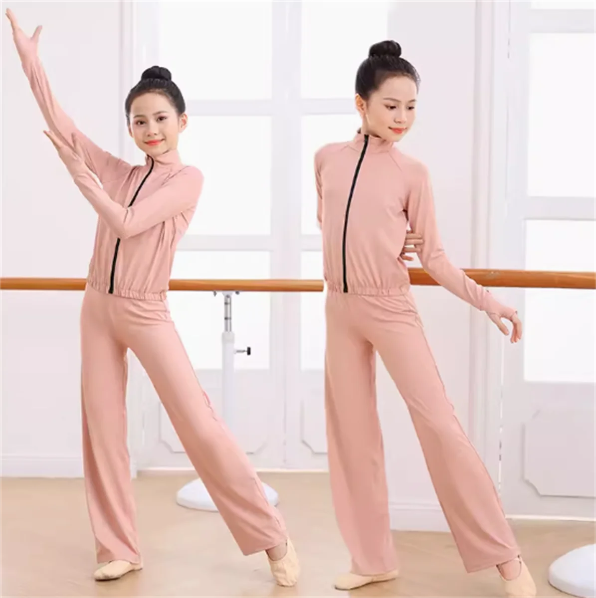 Vêtements de danse en soie glacée pour enfants, ensemble FS haut, style fermeture éclair pour fille