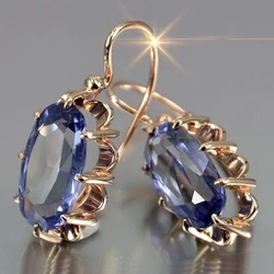 Huitan Trendy Women Oval Cubic Zirconia Earrings Temperament Elegant Design Luxury Female Dangle Earrings Aesthetic Jewelry 2022