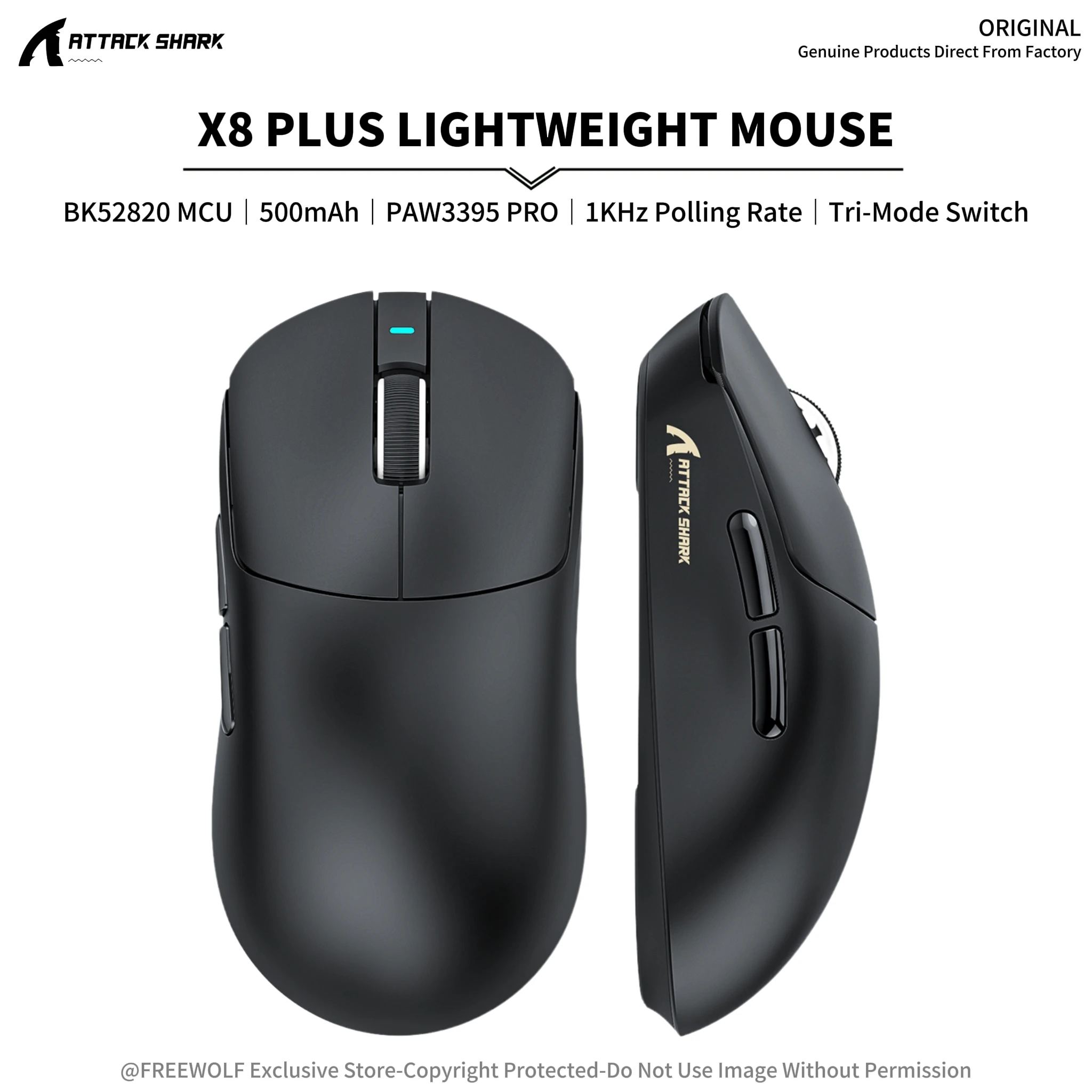 

Игровая мышь Attack Shark X8 Plus с тремя режимами подключения, 40000 DPI, проводная и беспроводная, 1K Гц, ускорение 60 г, высота LOD 1.0/2.0 мм