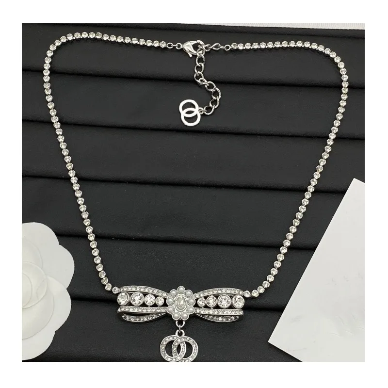 

New Bow Necklace Double Letter Neck Chain Same Straight Hair
