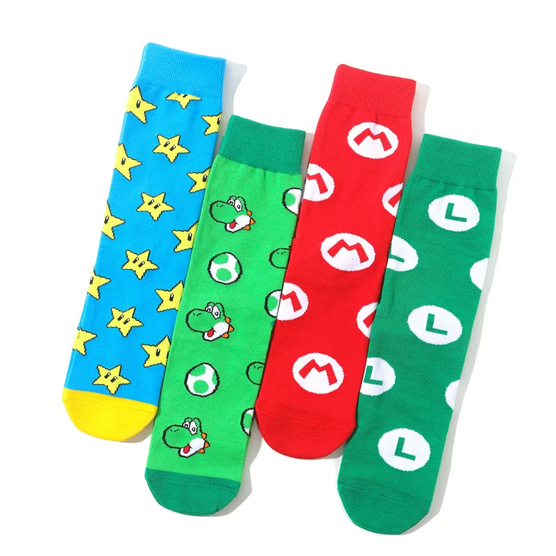 New Mario Socks Cartoon Anime Kawaii Super Mario Bros Cotton Socks Mid-calf Men and Women's Yk2 Warm Sock Gifts Average Size