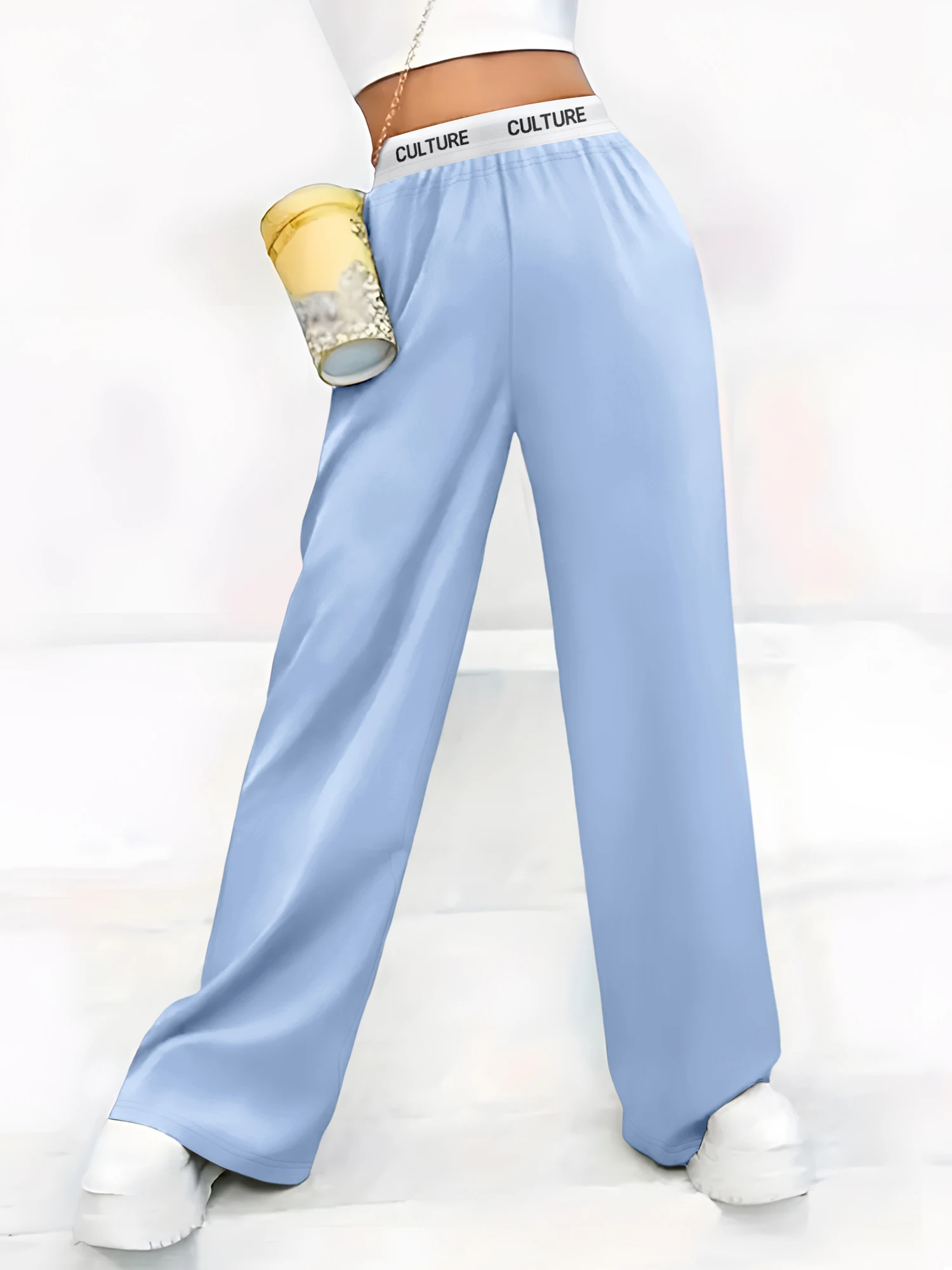 المرأة عالية الخصر واسعة الساق Sweatpants 4 ألوان فضفاضة تناسب "الثقافة" حزام الخصر بناطيل كاجوال #3