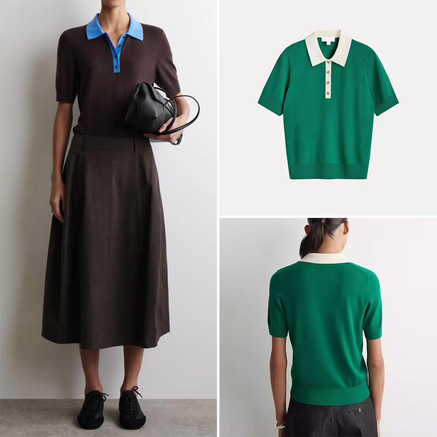 

Spring 2026 Women's Knitted T-shirt Half Buttoned Waist-Cinched Short Sleeve Turn-down Collar Fashionable Casualwear