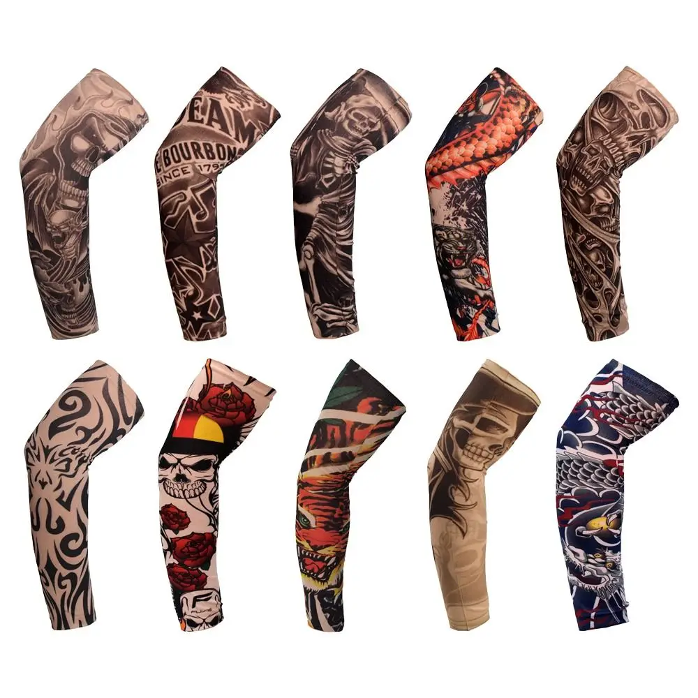 

1Pcs New Flower Arm Tattoo Sleeves Seamless Outdoor Riding Sunscreen Arm Sleeves Sun Uv Protection Arm Warmers For Men Women