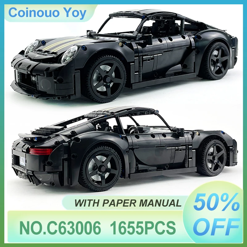 

MOC C63006 Super Sport Racing GT Car 1:10 Black Hypercar Model Building Brocks Bricks Puzzle DIY Toy Assembly Birthday Gift Kids