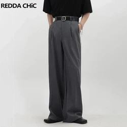 REDDACHiC Iş Rahat Erkek Takım Elbise Pantolon Gri Düz Geniş Bacak Pileli Ön Yüksek Bel Cepler Dökümlü takım elbise pantalonları Erkek Pantolon