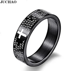 JUCHAO Classic Men Titanium Steel Bible Verse Cross Jesus Ring