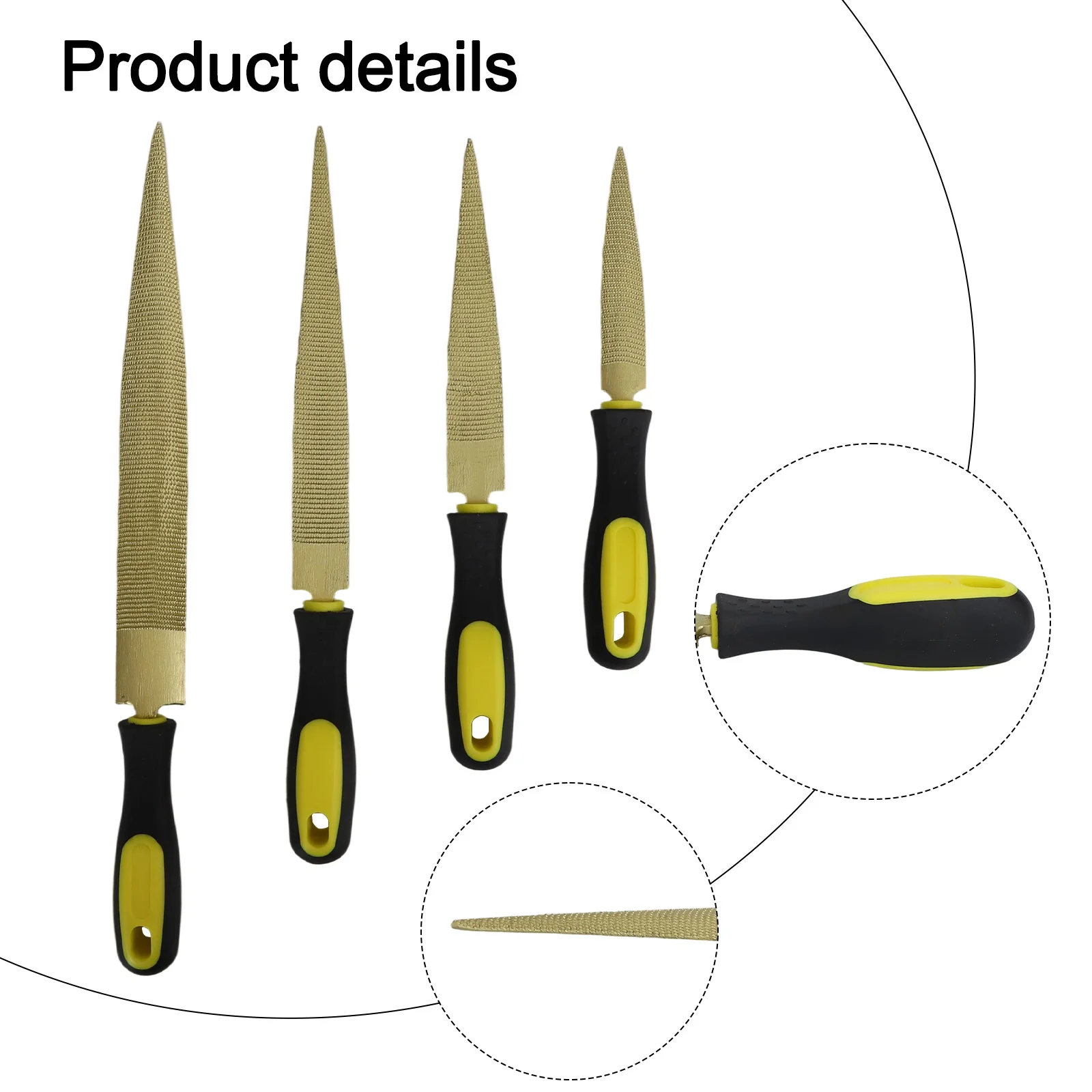 

4pcs Gold Tapered Wood Files Woodworking Files For Wood, Leather, Hand Tools, Rubber Handle Woodworking Half Round Flat Files