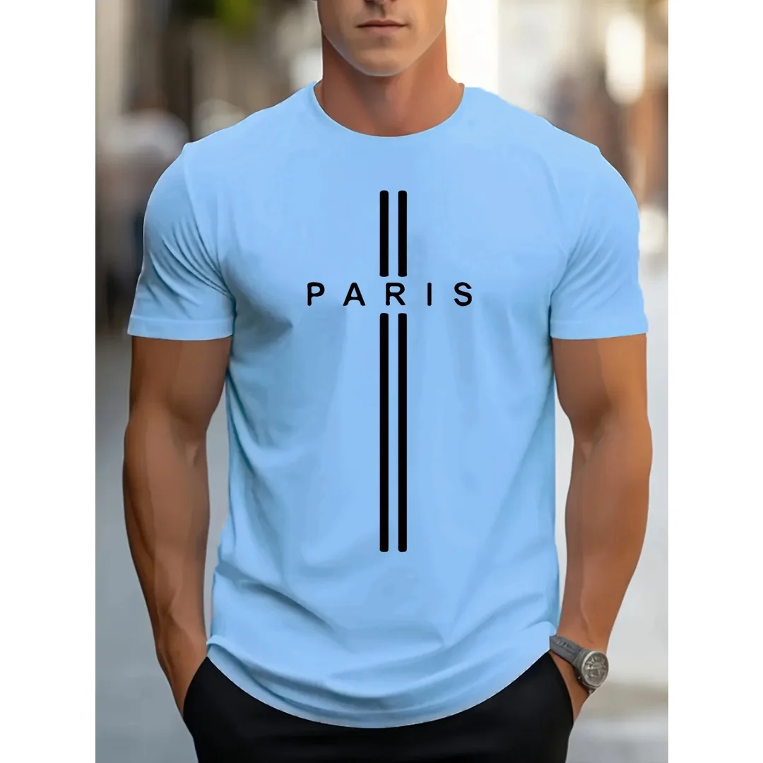 

Men's Clothing Summer Loose Fitting Funny T Shirts Oversized Paris Print Casual Slim Fit Round Neck Short Sleeved T-Shirt Top