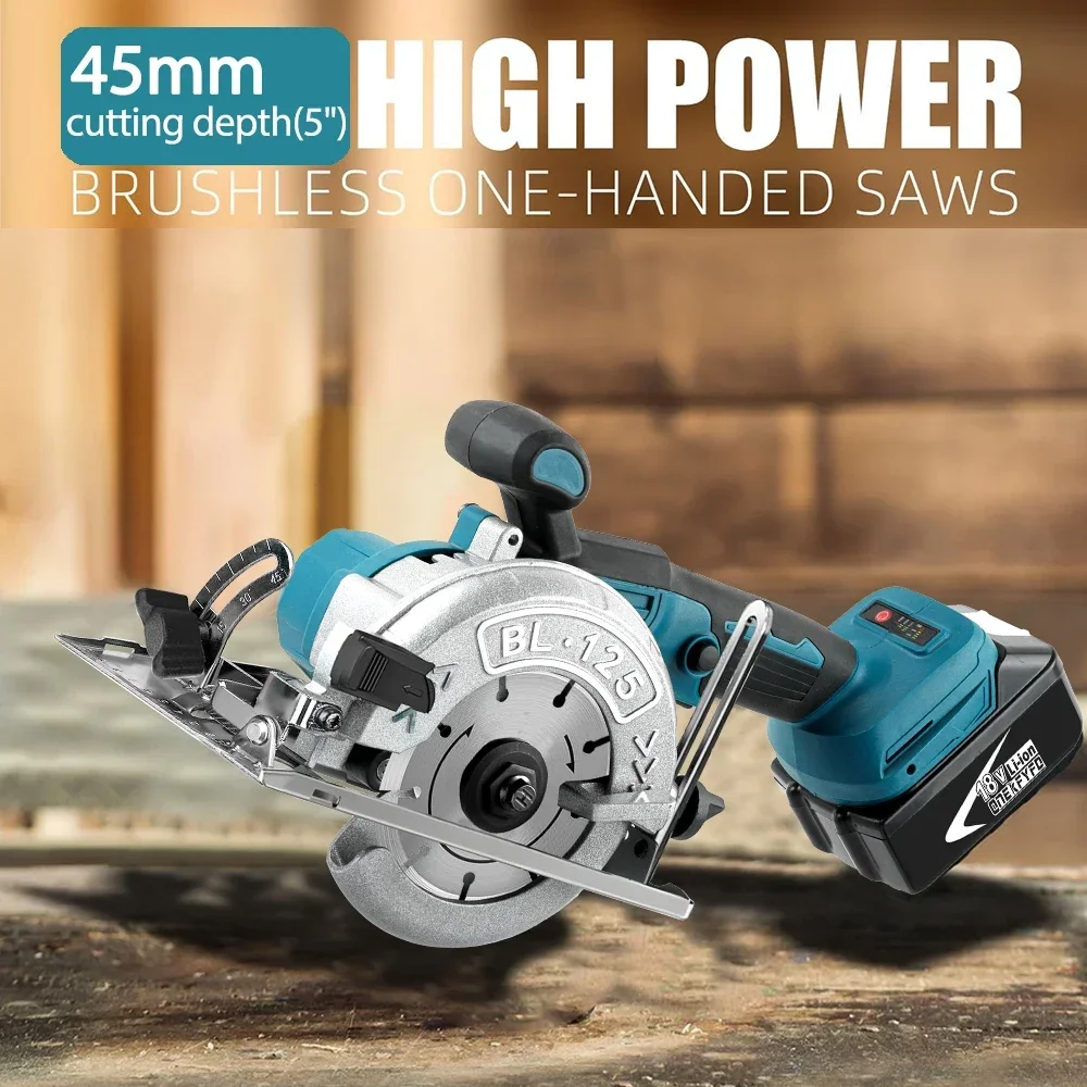 125mm 5 inch Brushless Circular Saw Electric Adjustable Wood Cuttiing Machine Handheld Power Woodworking Saw for Makita Battery