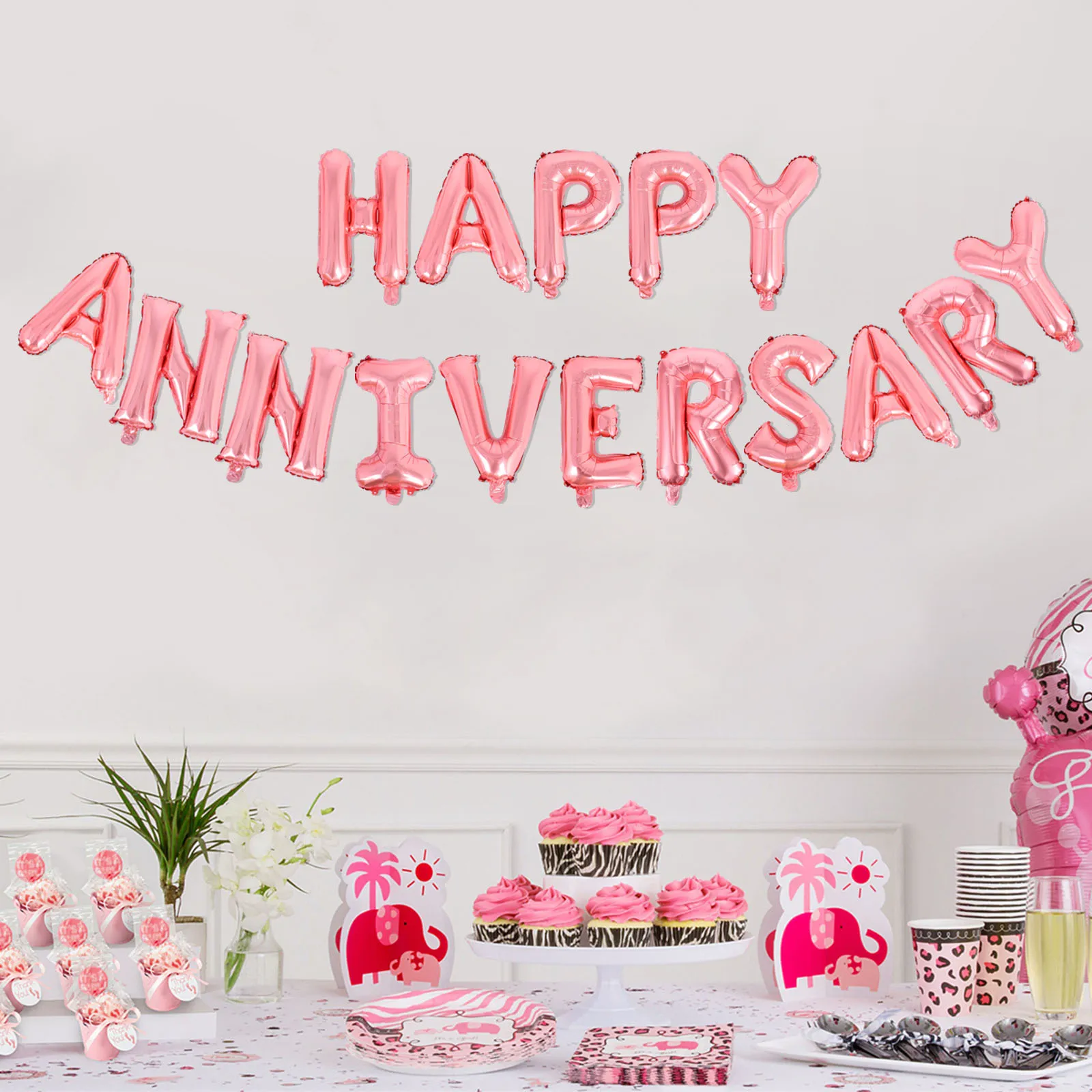 مجموعتان من بالونات الذكرى السعيدة من رقائق الألومنيوم لتزيين حروف حفلات الزفاف والاحتفال بالونات مجموعة زينة الذكرى السنوية