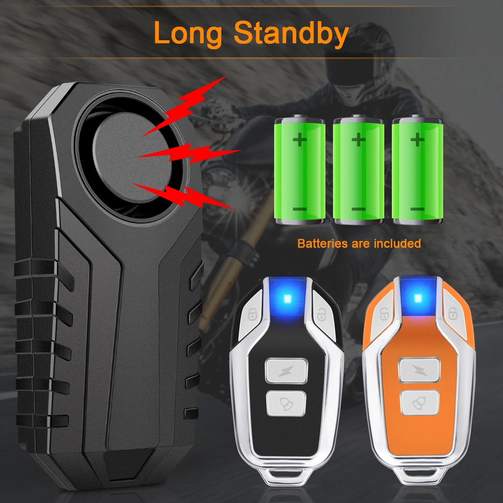 Extractm-Controle Remoto Sem Fio Motocicleta Alarme, Anti-Roubo Alarme de Segurança, à prova d'água, 113dB, bicicleta, Scooter elétrico, Moto