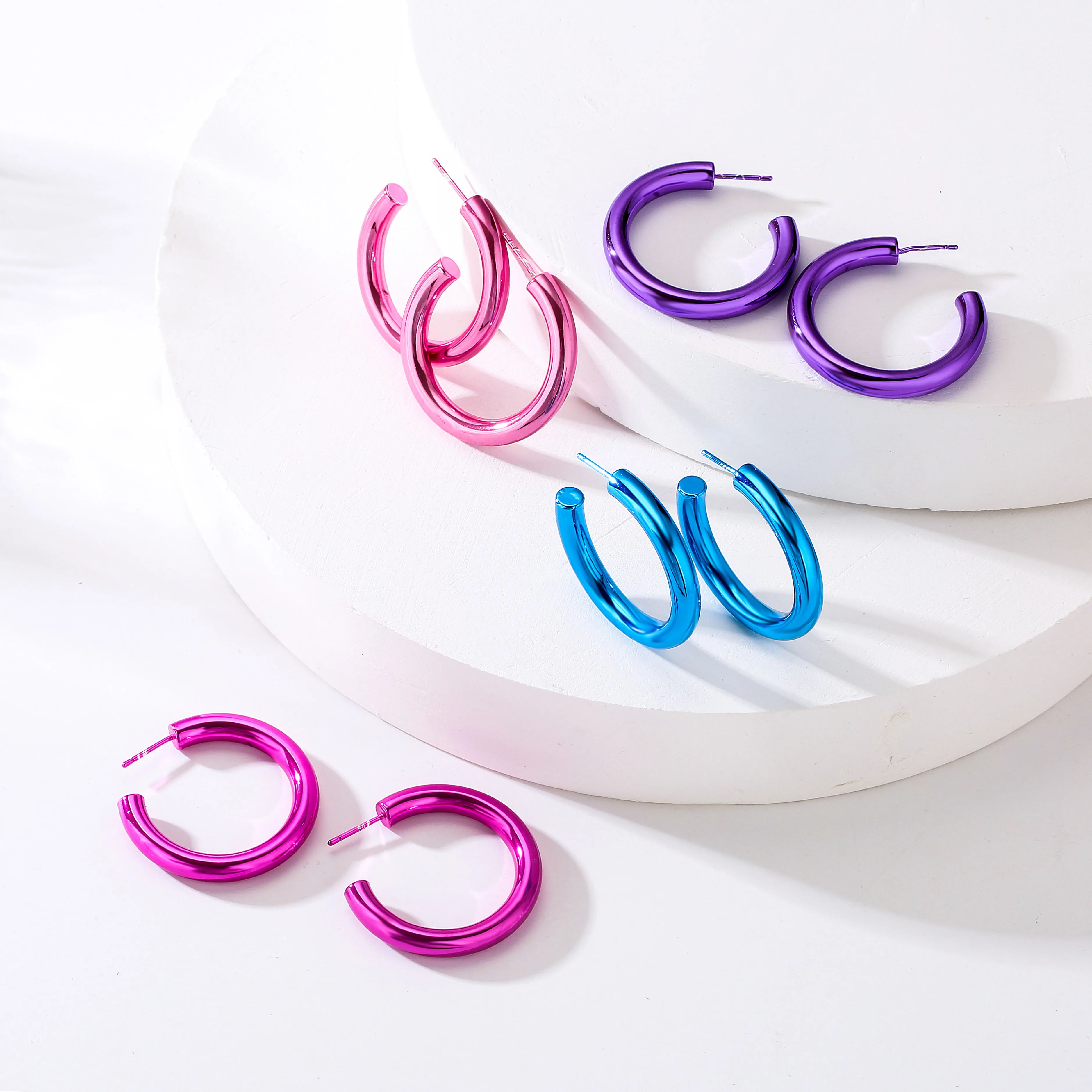 HECHENG,35MM Circle Hoop Earrings for Women, C Shape Big Ear Studs Wholesale Colorful Women's Jewelry