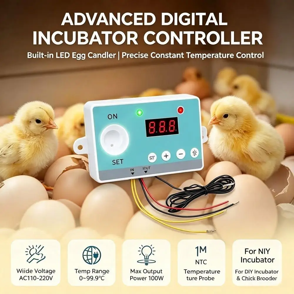 Digital Temperature Controller Switch, AC110-220V Thermostat Module NTC Sensor for DIY Egg Incubator Poultry Hatching Brooder
